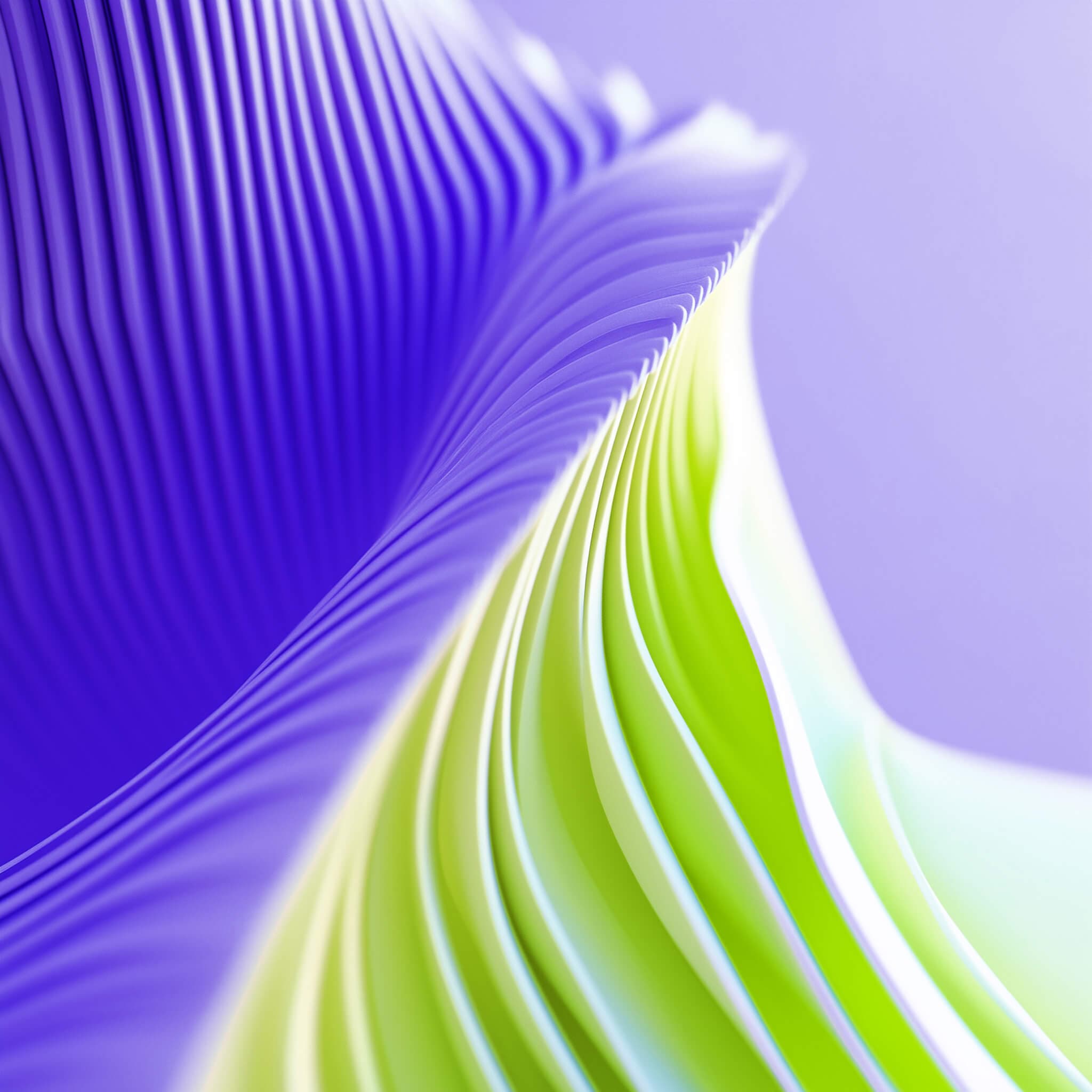 AI-generated abstract object in purple and lime yellow, consisting of slats