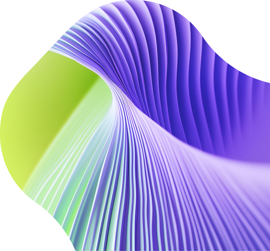 Unite - Key visual, AI-generated abstract object in purple and lime yellow